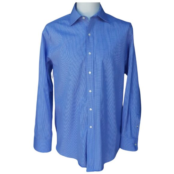Tommy Hilfiger SZ 16 Reg Fit Blue & White Check Men's Button Up Shirt - Picture 1 of 10